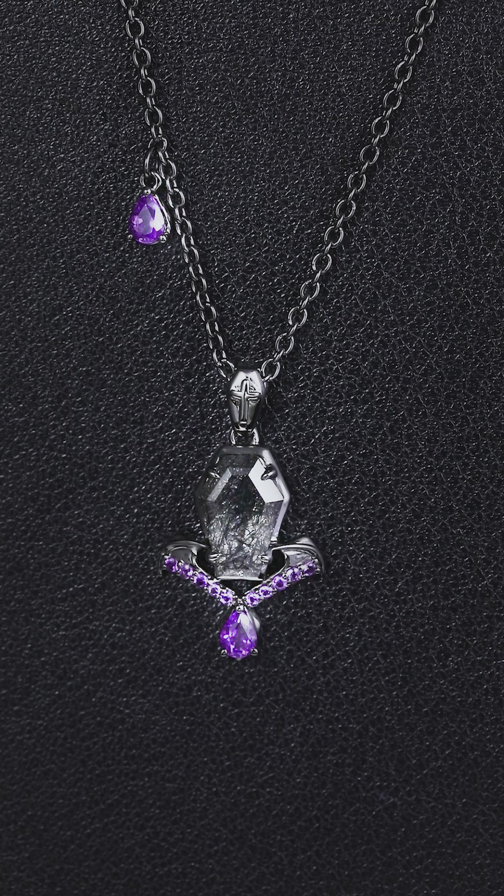 Coffin Cut Black Rutilated Quartz Sacred Cross Gothic Pendant Necklace
