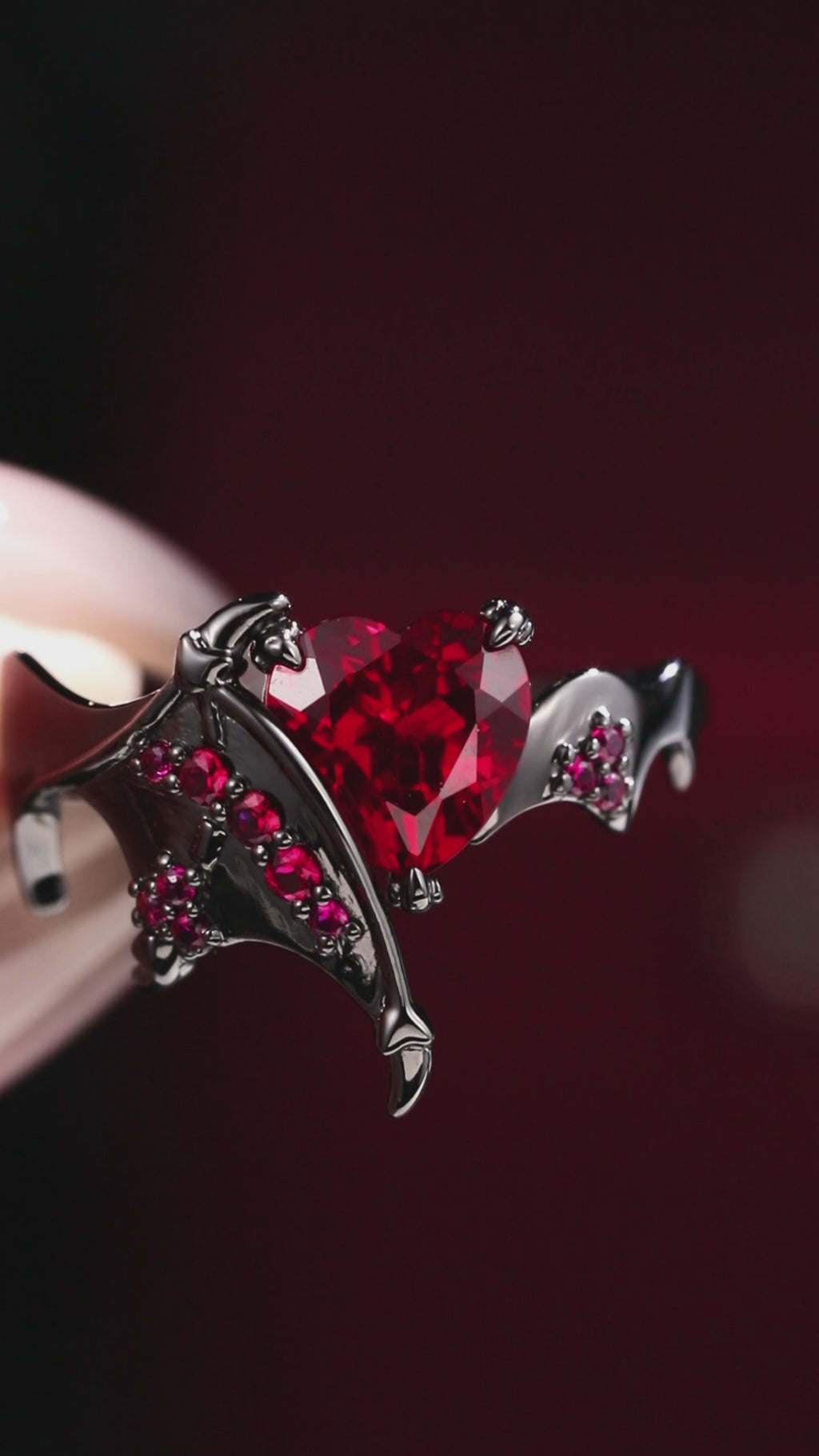 Heart Cut Lab Ruby Demon Heart Gothic Ring