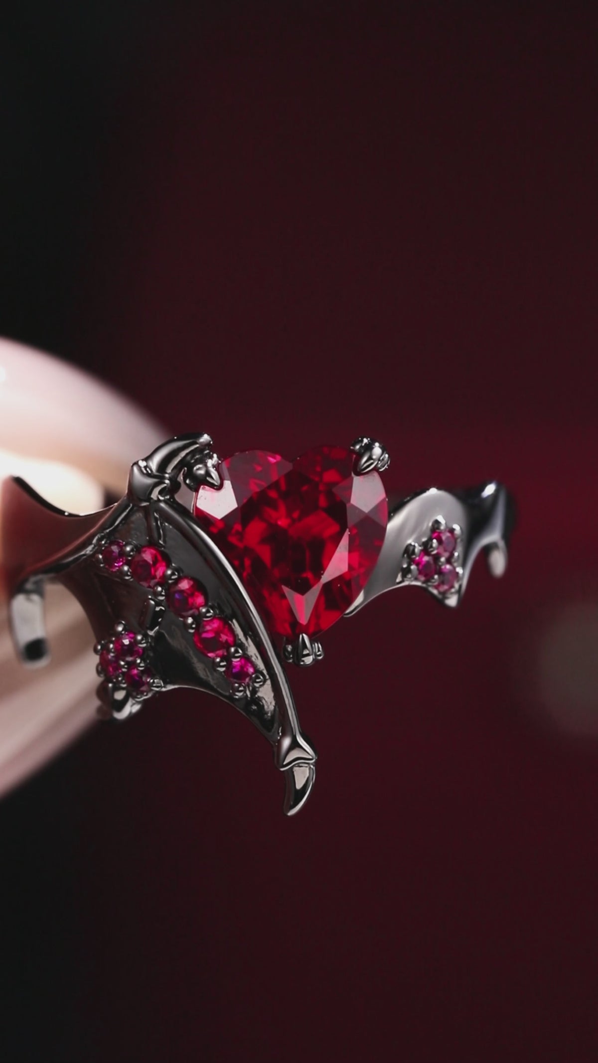 Heart Cut Lab Ruby Demon Heart Gothic Ring