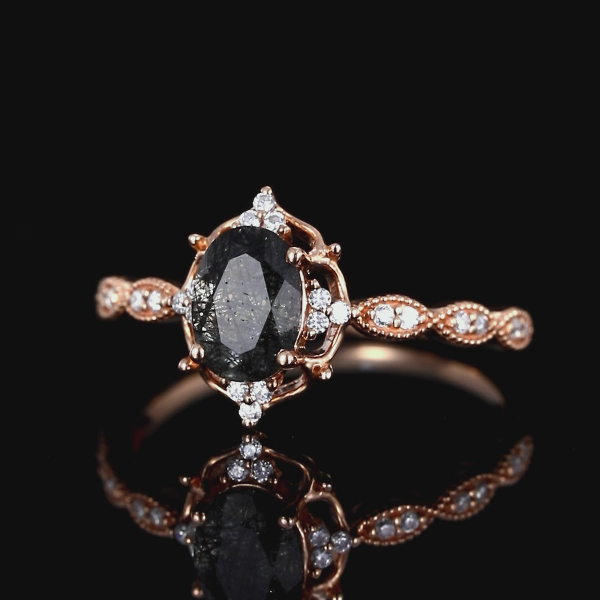 Oval Cut Black Rutilated Quartz Vintage Ring