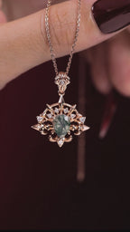 Pear Cut Moss Agate Radiant Arrow Gothic Pendant Necklace