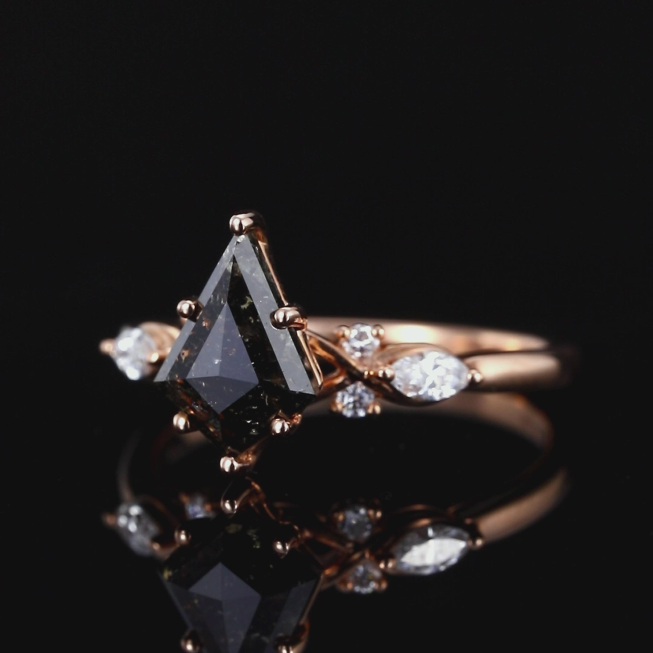 Art Deco Kite Cut Salt & Pepper Diamond Ring