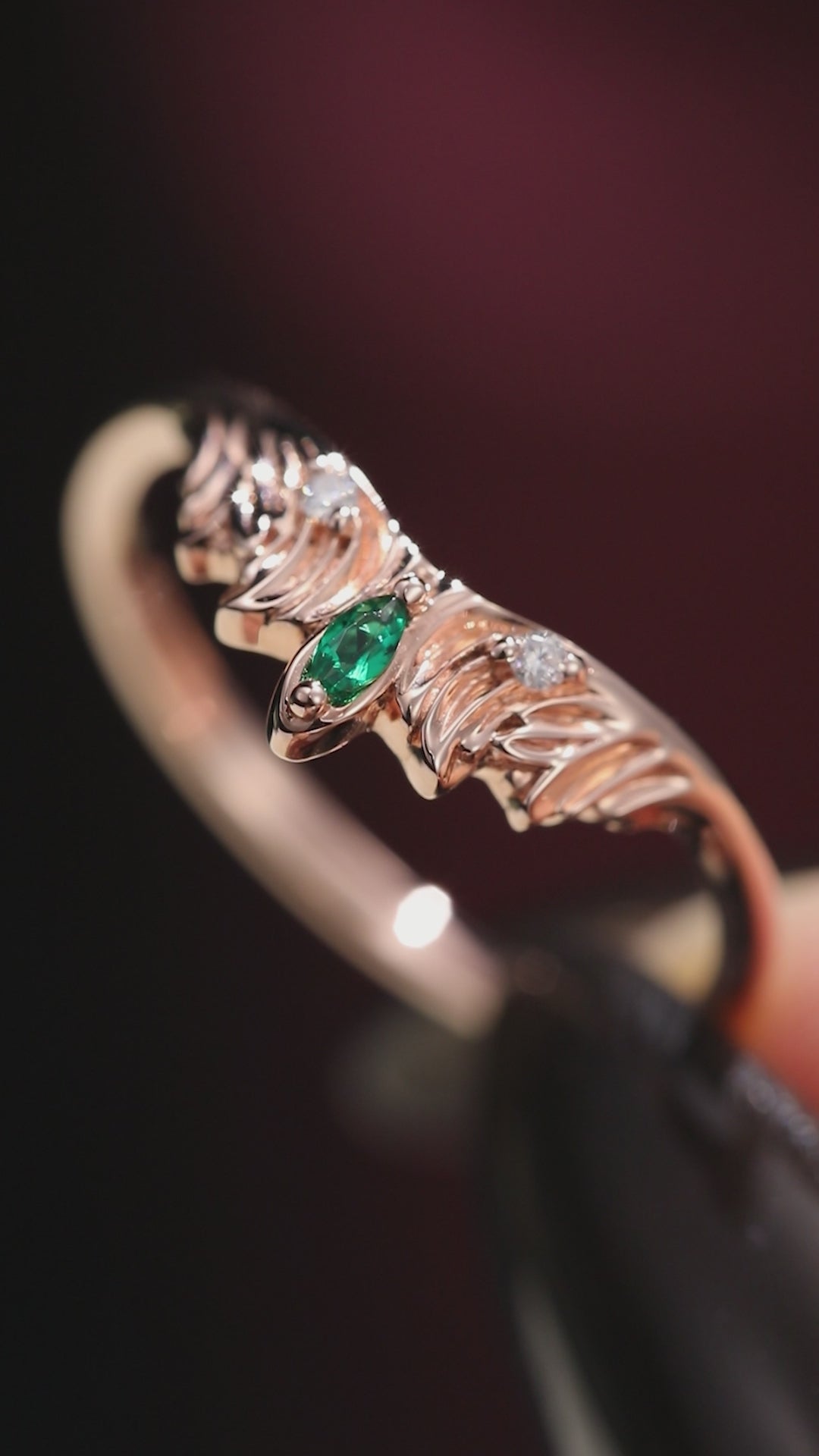 Emerald Seraph Wing Curved Band Ring