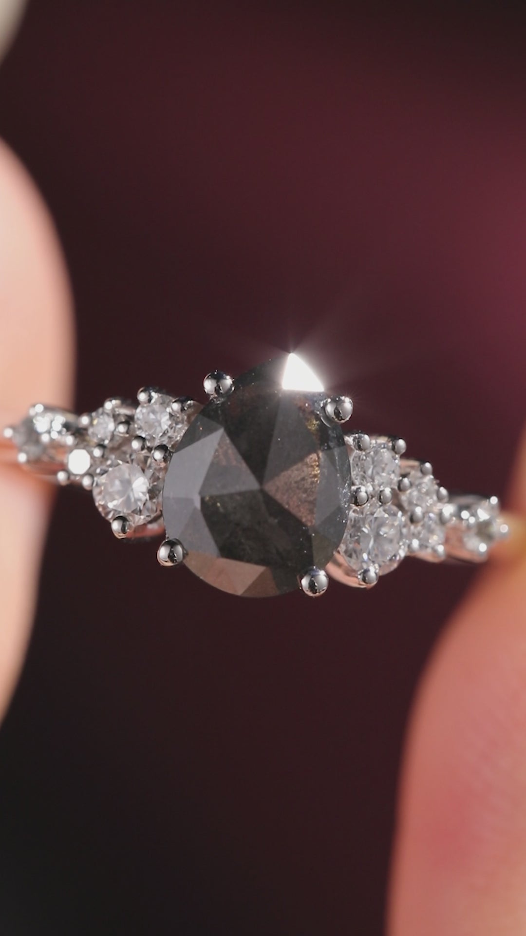 Pear Cut Salt & Pepper Diamond Snowdrift Cluster Ring