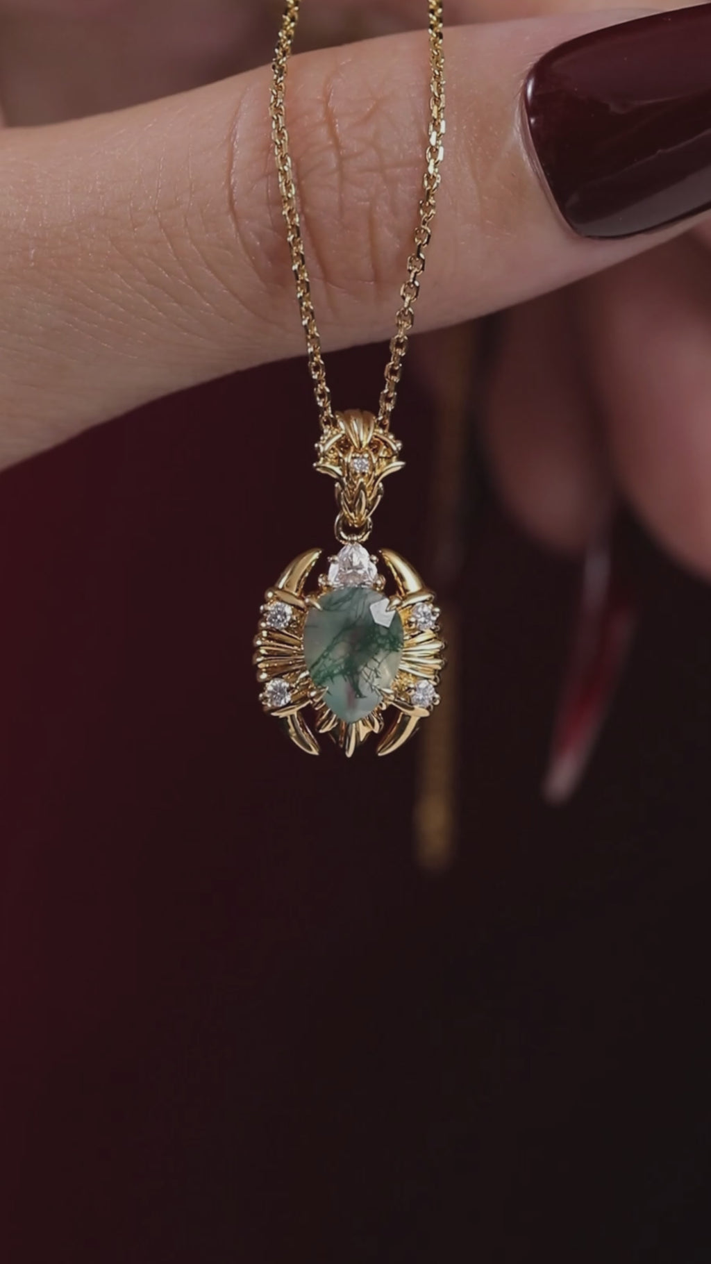 Pear Cut Moss Agate Scorpion Talisman Necklace