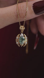 Pear Cut Moss Agate Scorpion Talisman Necklace