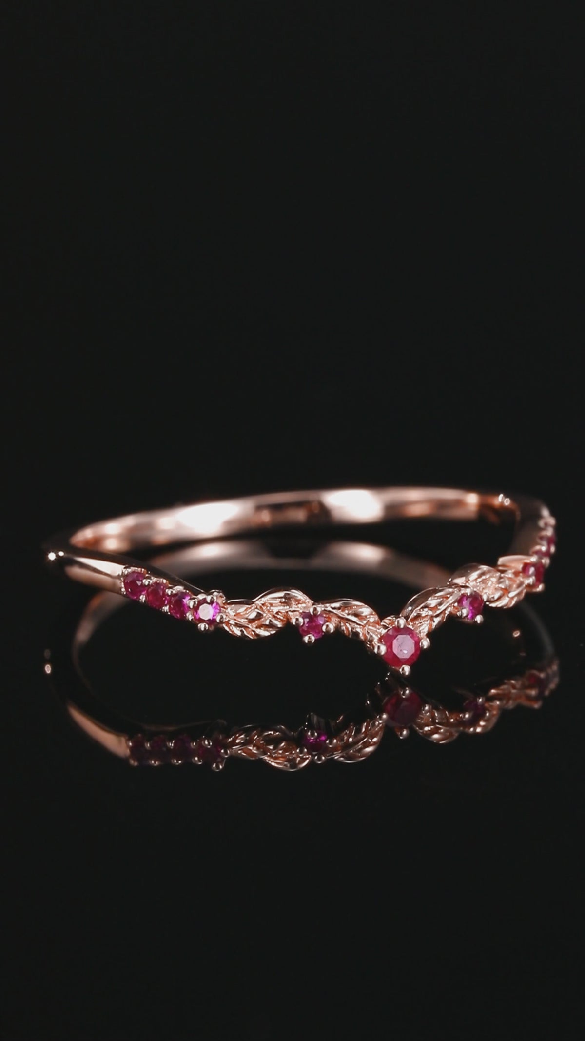 Ruby Curved Leaf Band Nature Inspired Stacking Ring
