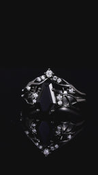 Coffin Cut Black Diamond Shadow Wing Gothic Ring Set