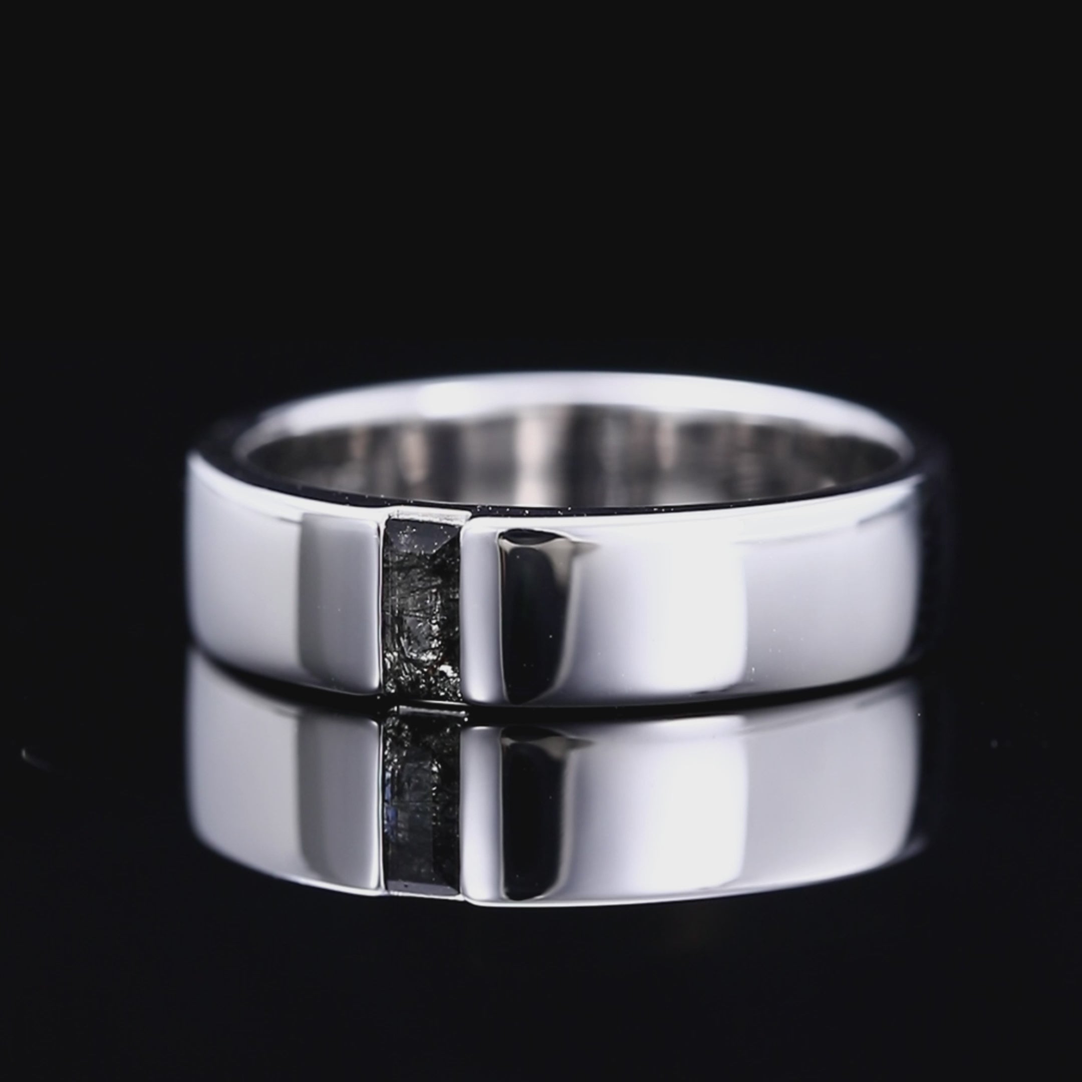 Baguette Cut Black Rutilated Quartz Gender Neutral Band