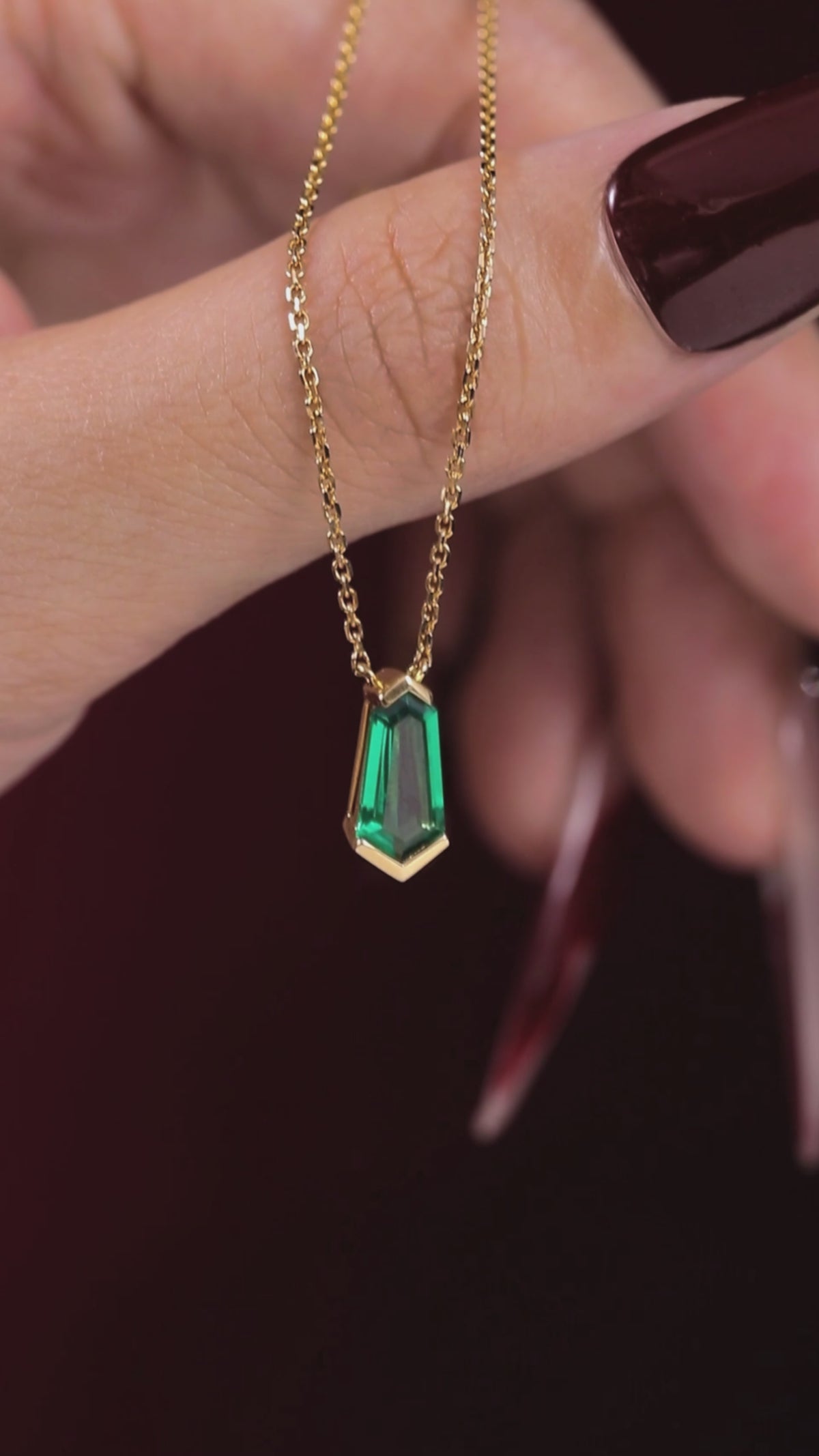 Shield Cut Lab  Emerald Geometric Pendant Necklace
