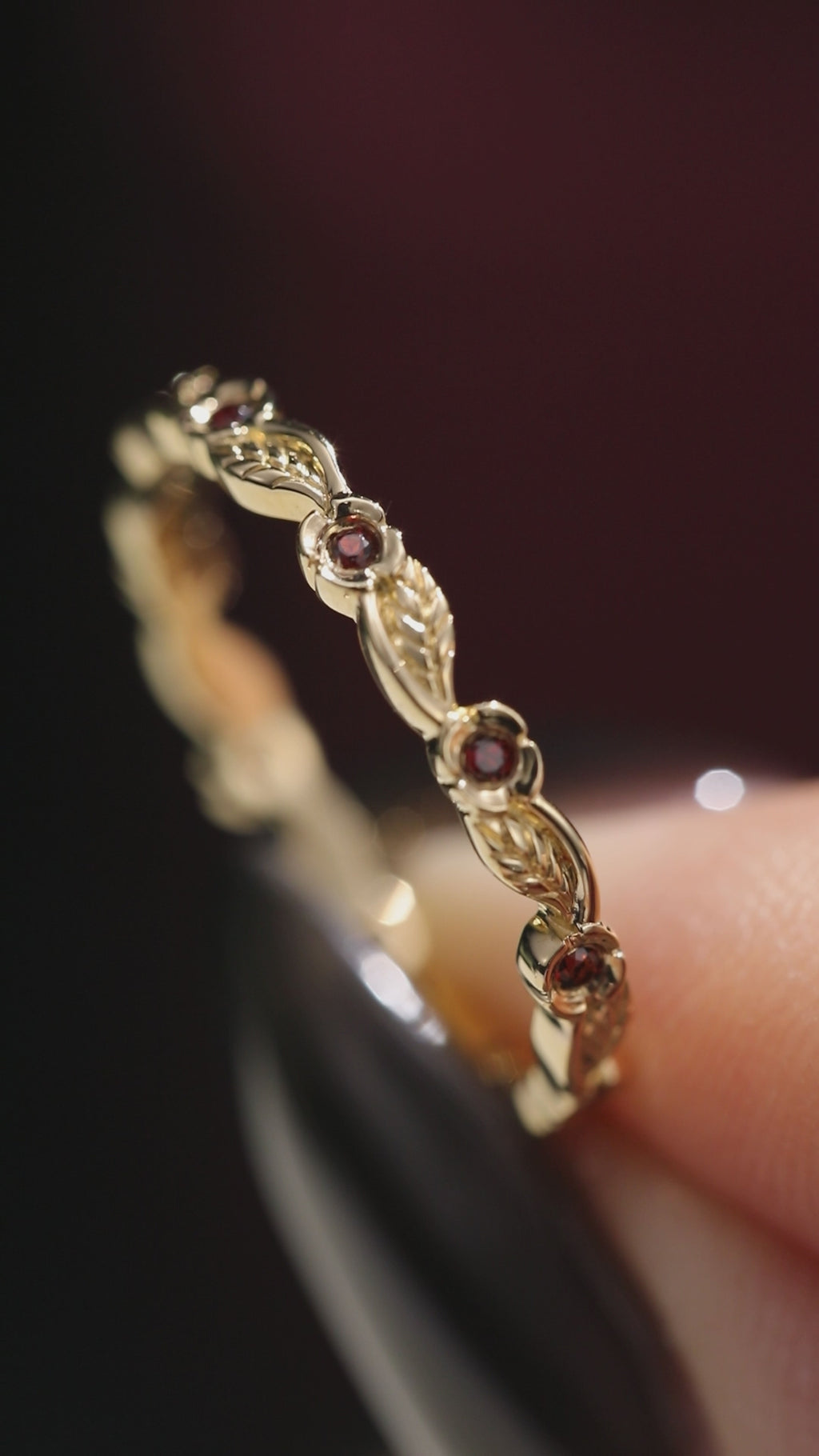 Garnet Flower & Leaf Nature Inspired Eternity Band Ring