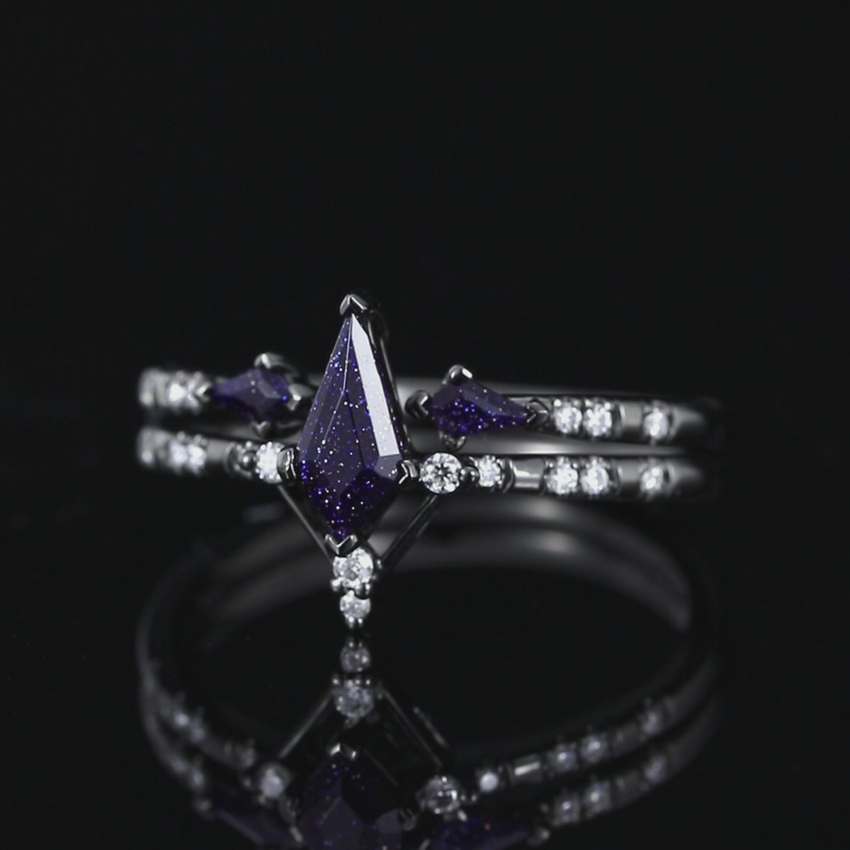 Kite Cut Blue Sandstone Celestial Gothic Ring Set